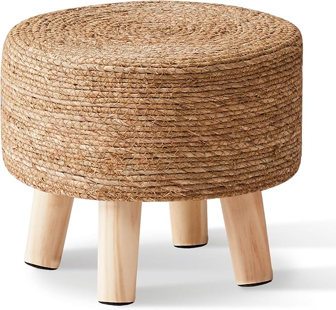 🌿✨ Natural Seagrass Ottoman 🪑 Cozy Footrest for Any Space 🌸🏡
