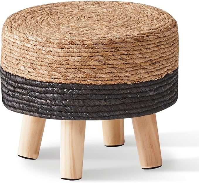 🌿✨ Natural Seagrass Ottoman 🪑 Cozy Footrest for Any Space 🌸🏡