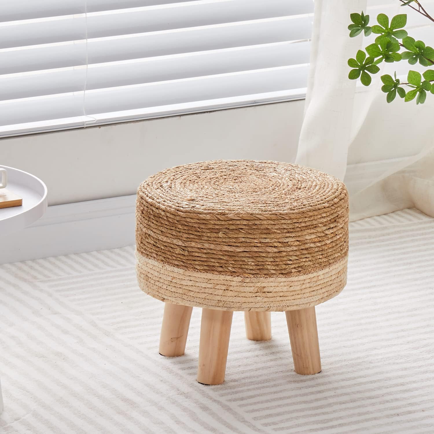 🌿✨ Natural Seagrass Ottoman 🪑 Cozy Footrest for Any Space 🌸🏡