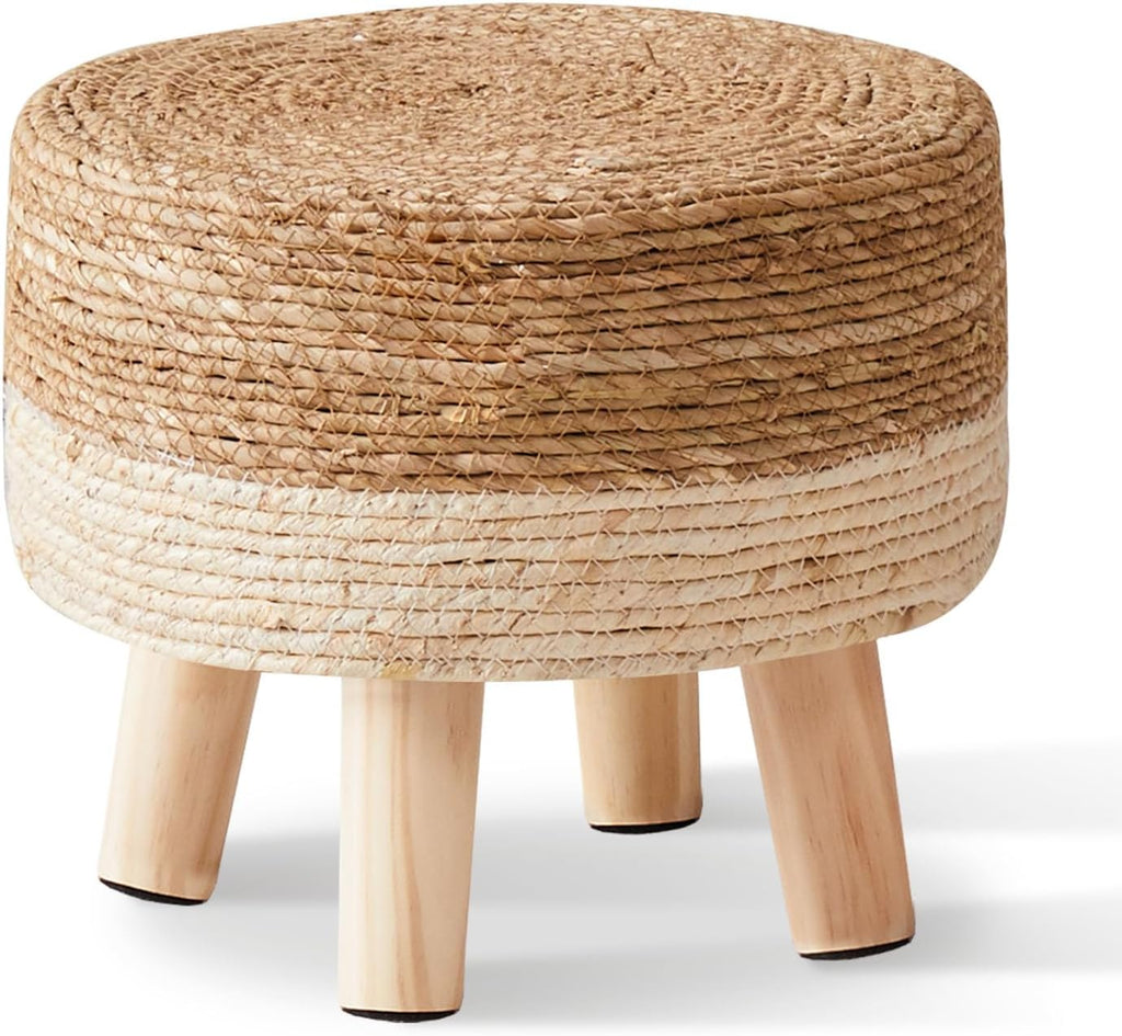 🌿✨ Natural Seagrass Ottoman 🪑 Cozy Footrest for Any Space 🌸🏡