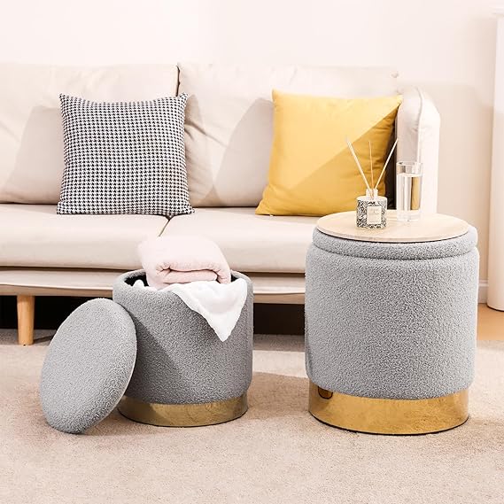 🛋️ Round Storage Ottoman 🗄️ | Cozy Foot Rest Seat 🌿 | Hidden Storage Cube ✨ | Modern Home Essential 🏡