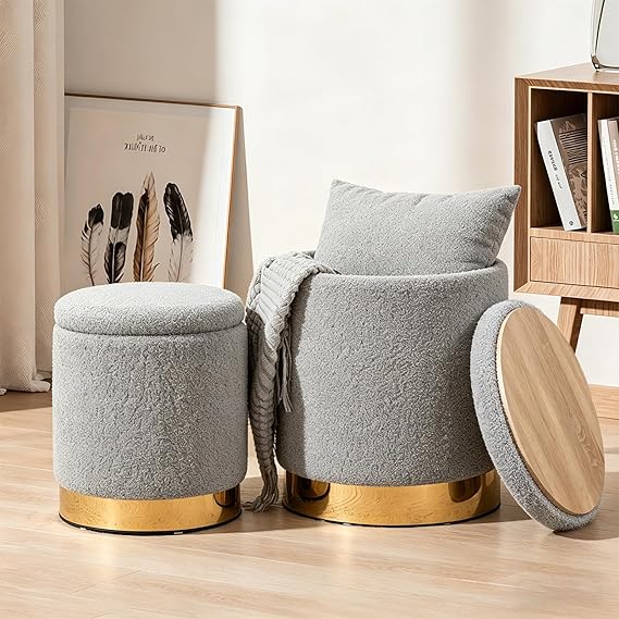 🛋️ Round Storage Ottoman 🗄️ | Cozy Foot Rest Seat 🌿 | Hidden Storage Cube ✨ | Modern Home Essential 🏡