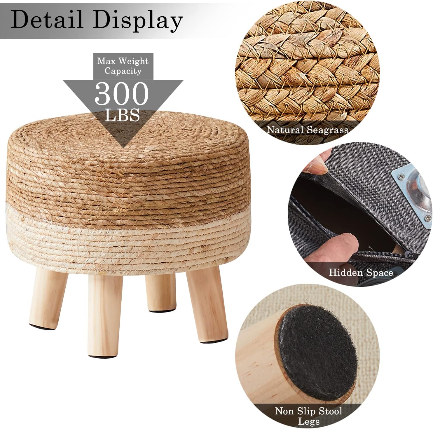 🌿✨ Natural Seagrass Ottoman 🪑 Cozy Footrest for Any Space 🌸🏡
