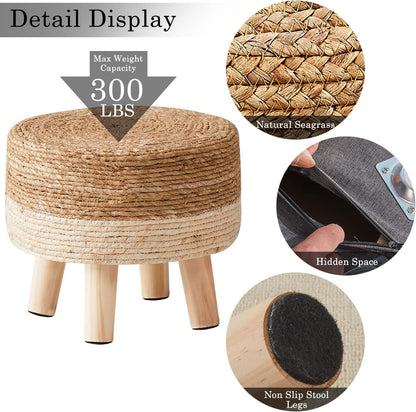 🌿✨ Natural Seagrass Ottoman 🪑 Cozy Footrest for Any Space 🌸🏡