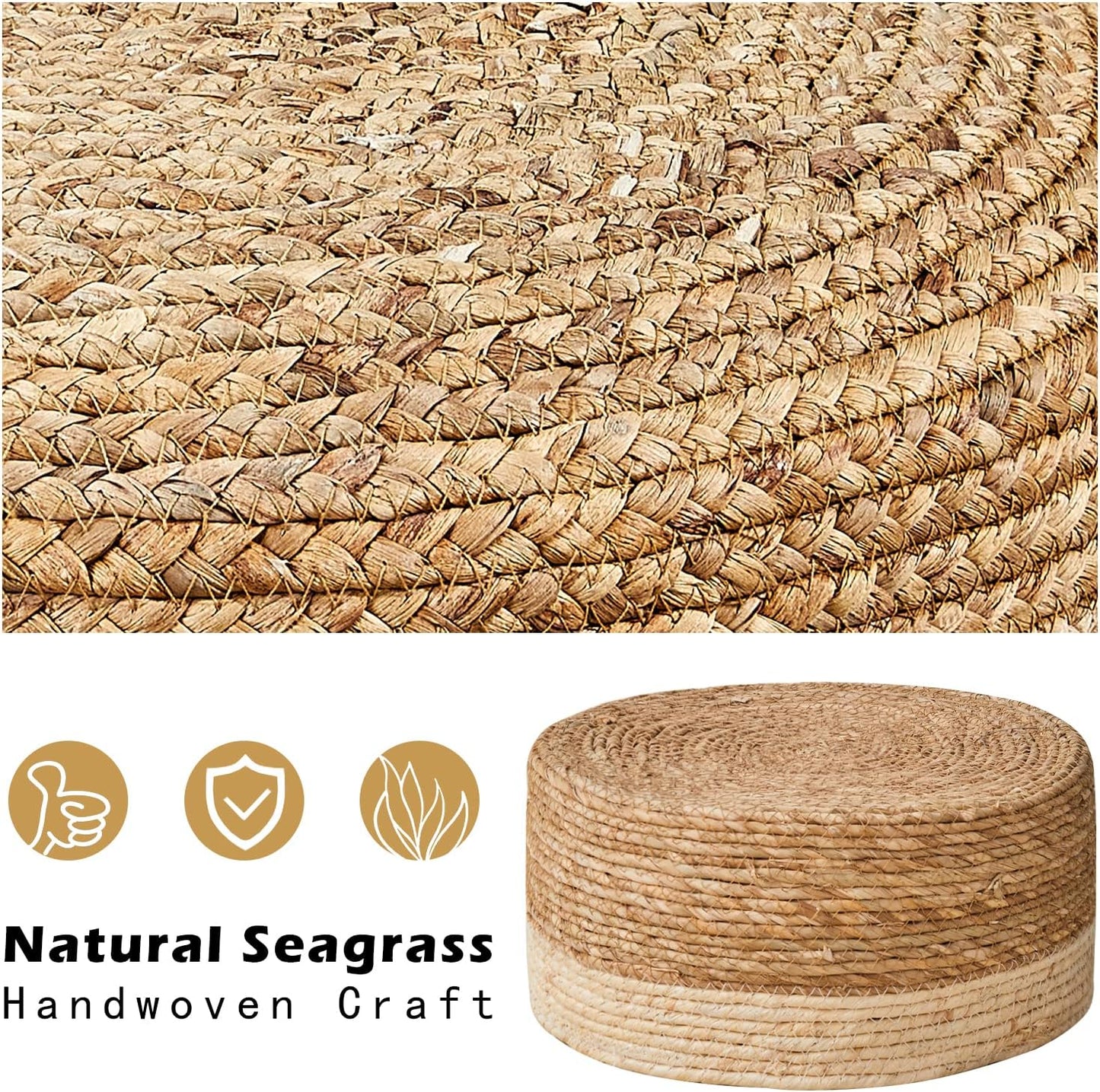 🌿✨ Natural Seagrass Ottoman 🪑 Cozy Footrest for Any Space 🌸🏡