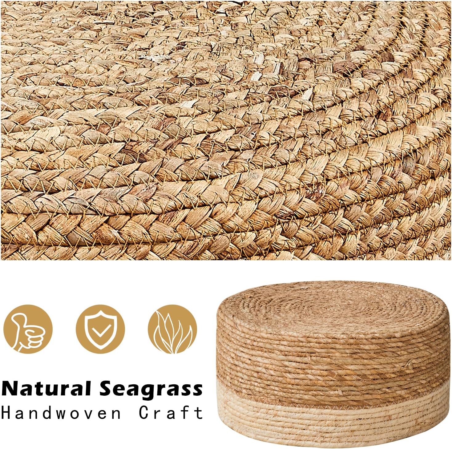 🌿✨ Natural Seagrass Ottoman 🪑 Cozy Footrest for Any Space 🌸🏡