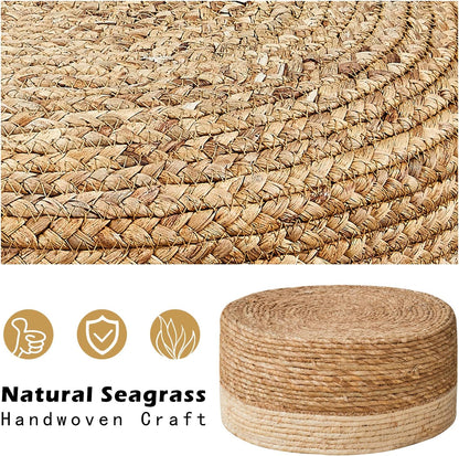 🌿✨ Natural Seagrass Ottoman 🪑 Cozy Footrest for Any Space 🌸🏡